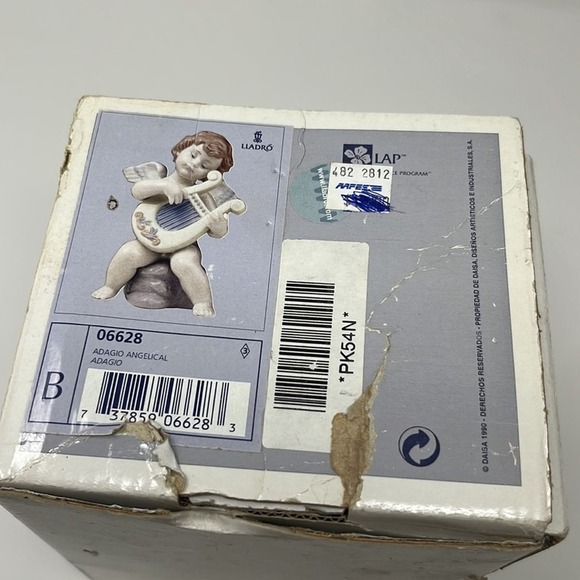 Lladro #6628 Adagio Angel Cherub Playing Harp Porcelain Figurine - Picture 6 of 6